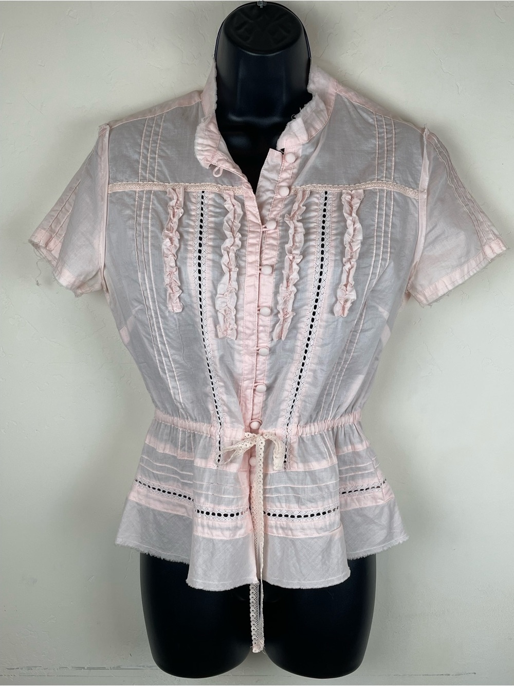 Gap Light Pink Peach Ruffled Peplum Button-Front Top